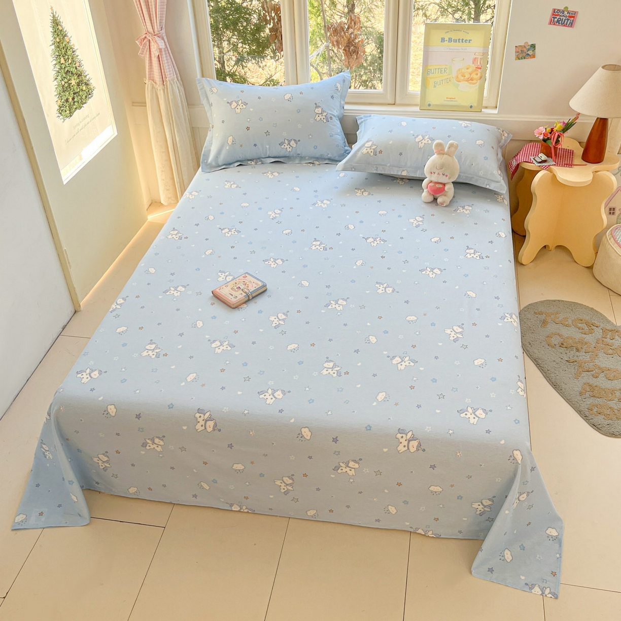 91家纺网 家纺一手货源 找家纺 莱通家纺 2026春夏新款12868全棉印花四件套单品系列二-单床单 星星独角兽