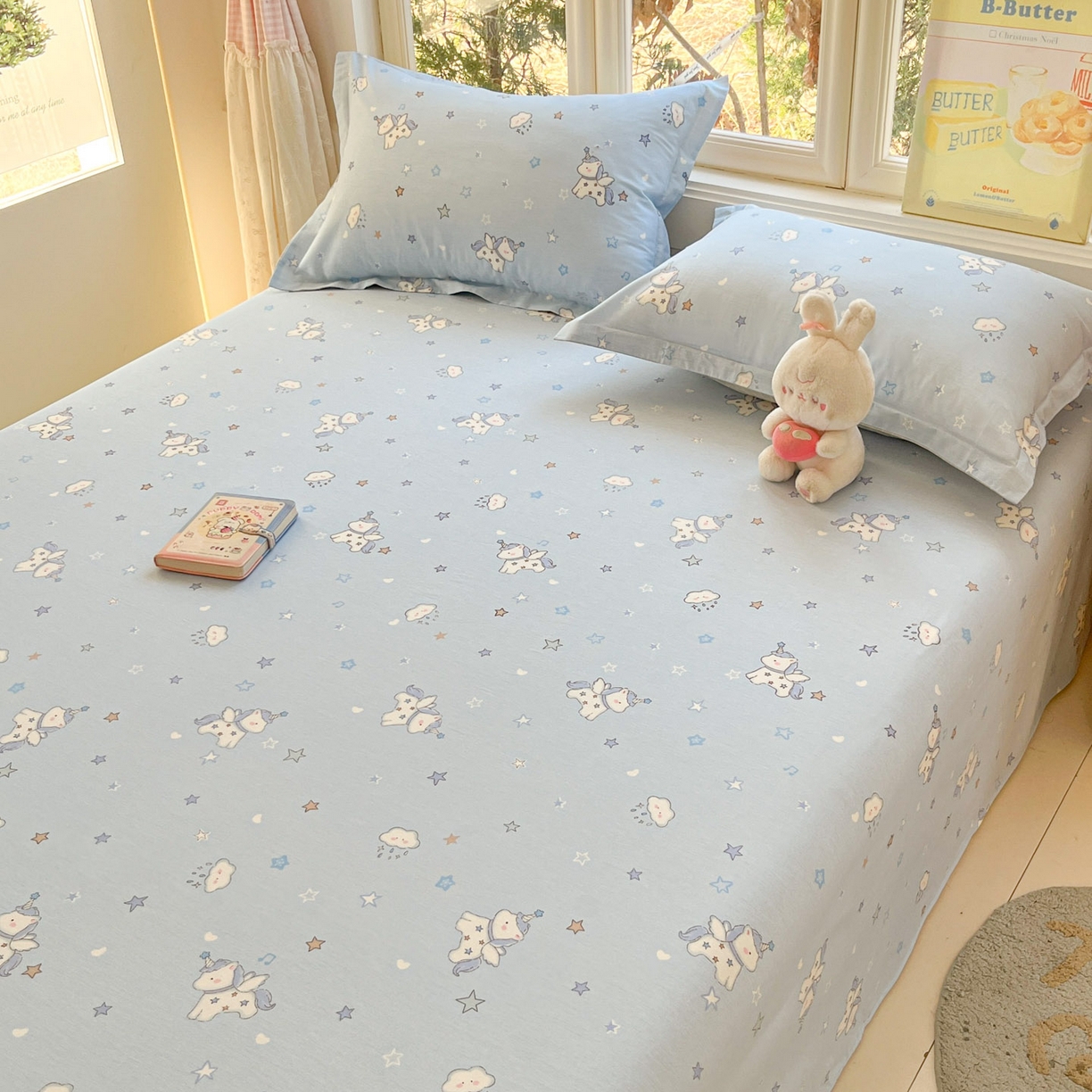 91家纺网 家纺一手货源 找家纺 莱通家纺 2026春夏新款12868全棉印花四件套单品系列二-单床单 星星独角兽