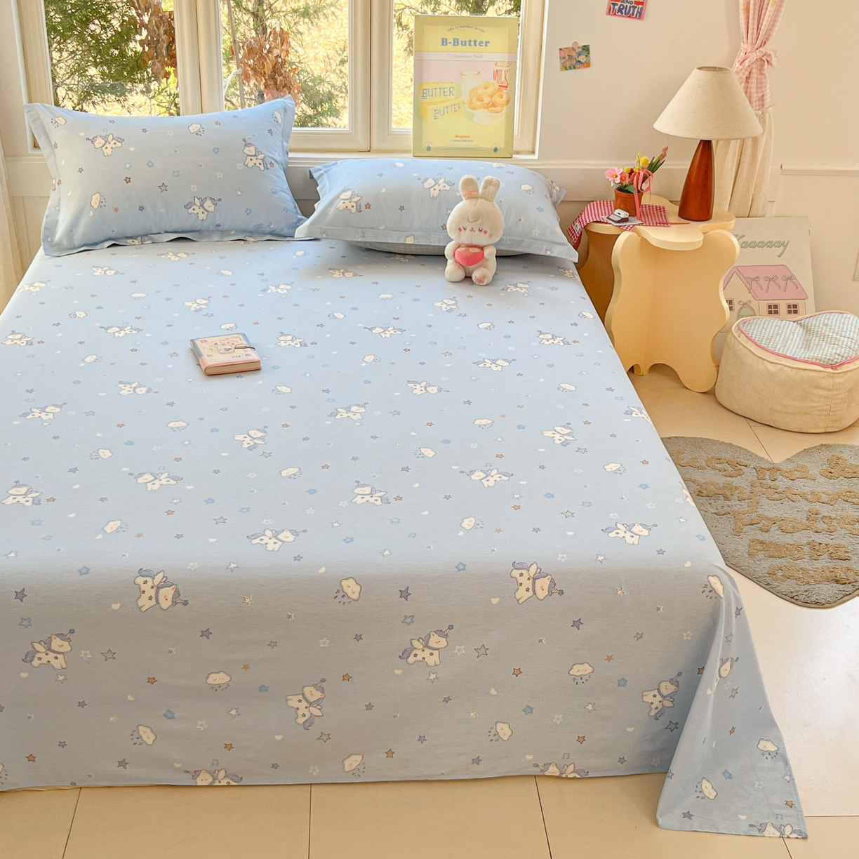 91家纺网 家纺一手货源 找家纺 莱通家纺 2026春夏新款12868全棉印花四件套单品系列二-单床单 星星独角兽