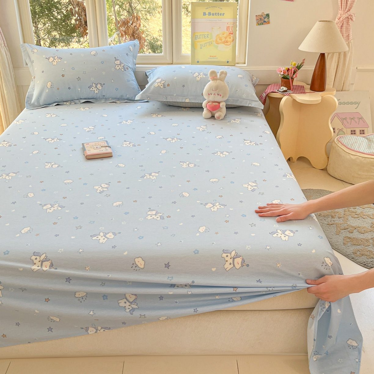 91家纺网 家纺一手货源 找家纺 莱通家纺 2026春夏新款12868全棉印花四件套单品系列二-单床单 星星独角兽