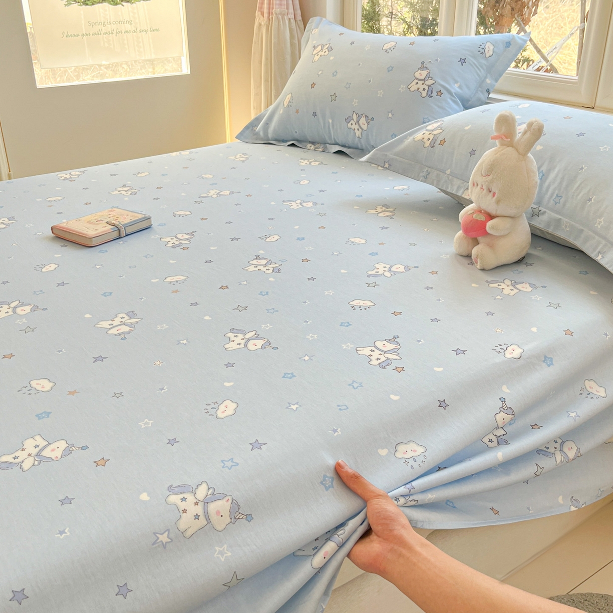 91家纺网 家纺一手货源 找家纺 莱通家纺 2026春夏新款12868全棉印花四件套单品系列二-单床单 星星独角兽