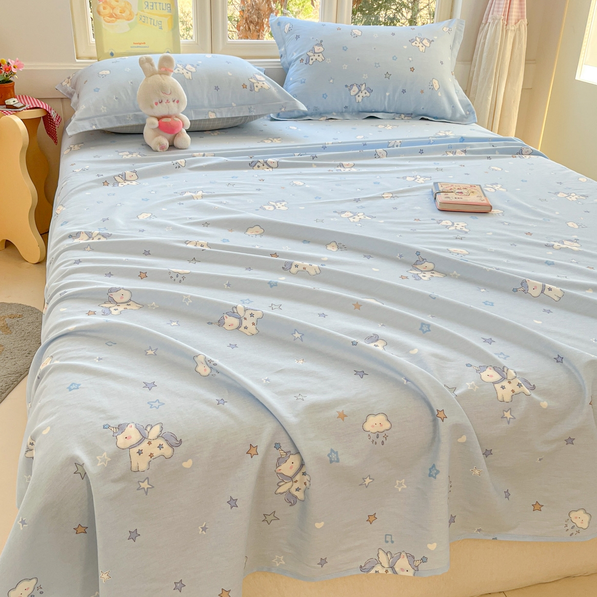 91家纺网 家纺一手货源 找家纺 莱通家纺 2026春夏新款12868全棉印花四件套单品系列二-单床单 星星独角兽