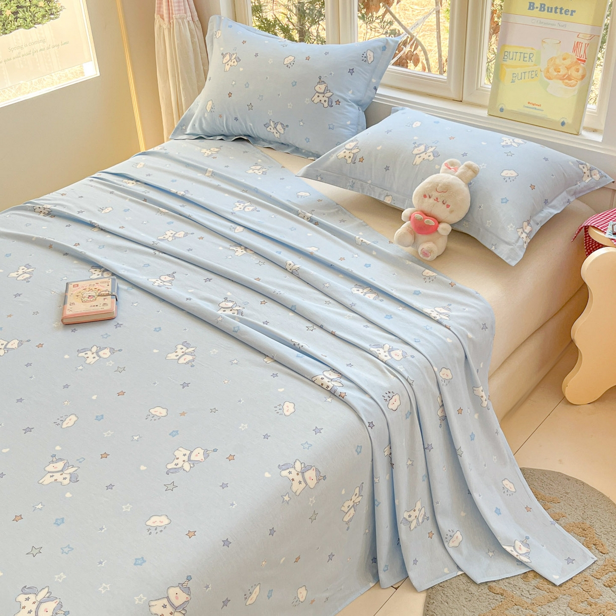91家纺网 家纺一手货源 找家纺 莱通家纺 2026春夏新款12868全棉印花四件套单品系列二-单床单 星星独角兽