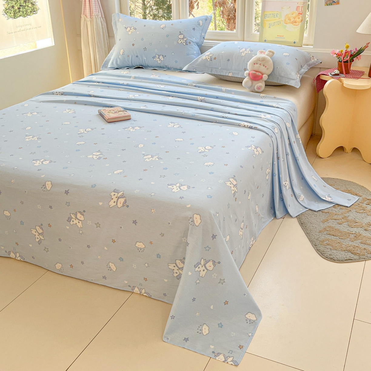 91家纺网 家纺一手货源 找家纺 莱通家纺 2026春夏新款12868全棉印花四件套单品系列二-单床单 星星独角兽