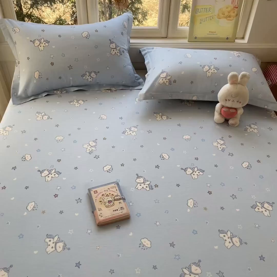 91家纺网 家纺一手货源 找家纺 莱通家纺 2026春夏新款12868全棉印花四件套单品系列二-单床单 星星独角兽