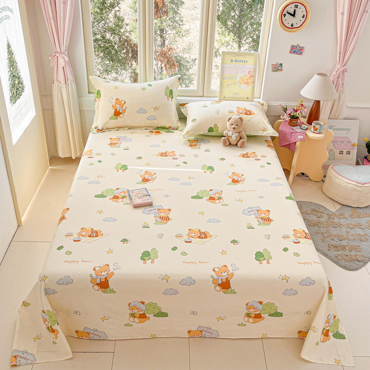 91家纺网 家纺一手货源 找家纺 莱通家纺 2026春夏新款12868全棉印花四件套单品系列二-单床单 野炊小熊