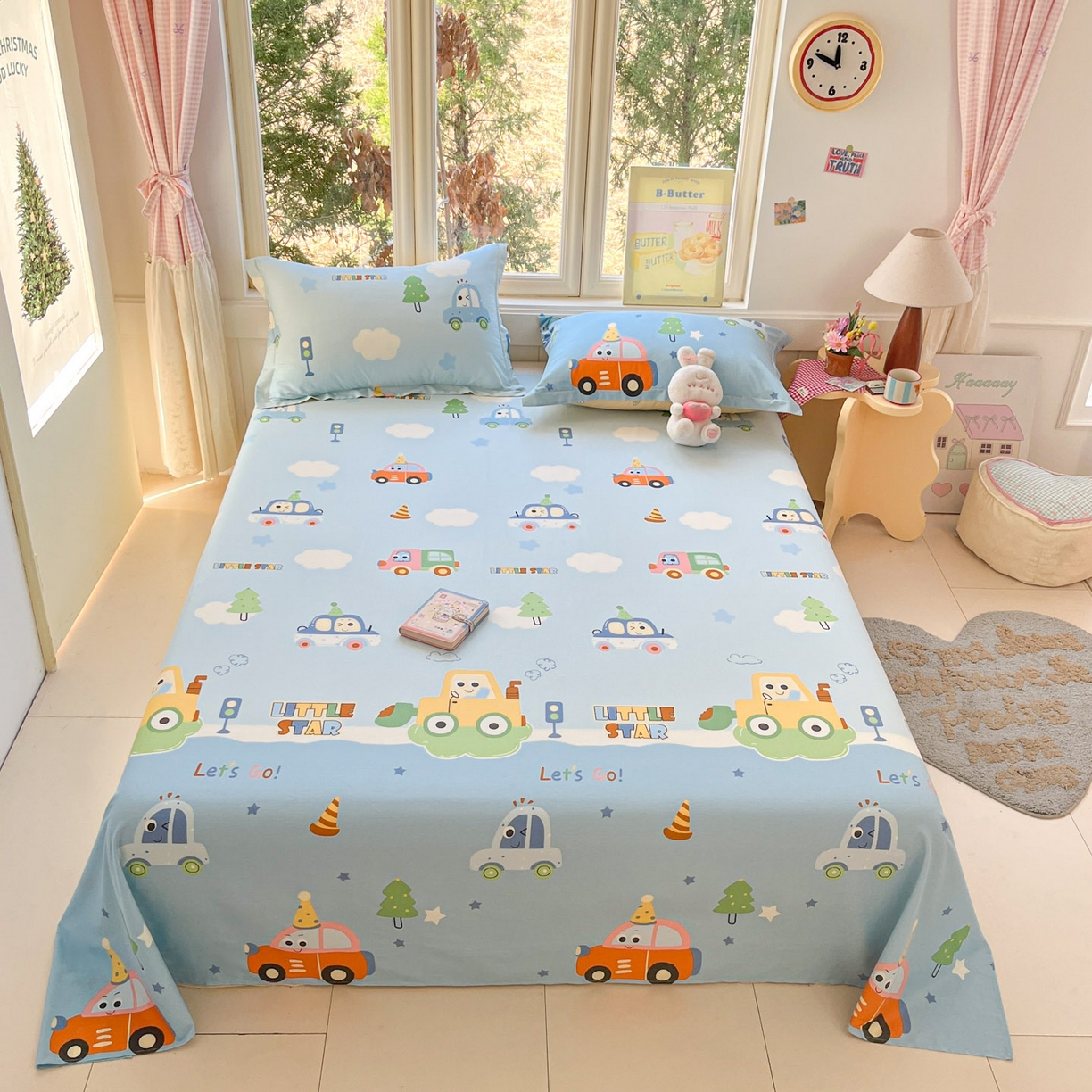 91家纺网 家纺一手货源 找家纺 莱通家纺 2026春夏新款12868全棉印花四件套单品系列二-单床单 云朵车行