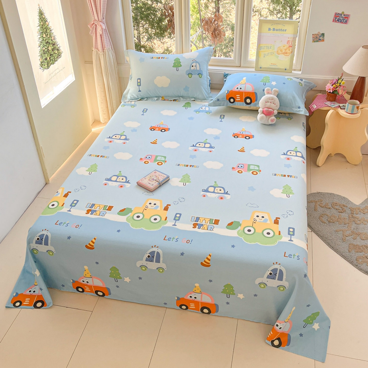 91家纺网 家纺一手货源 找家纺 莱通家纺 2026春夏新款12868全棉印花四件套单品系列二-单床单 云朵车行