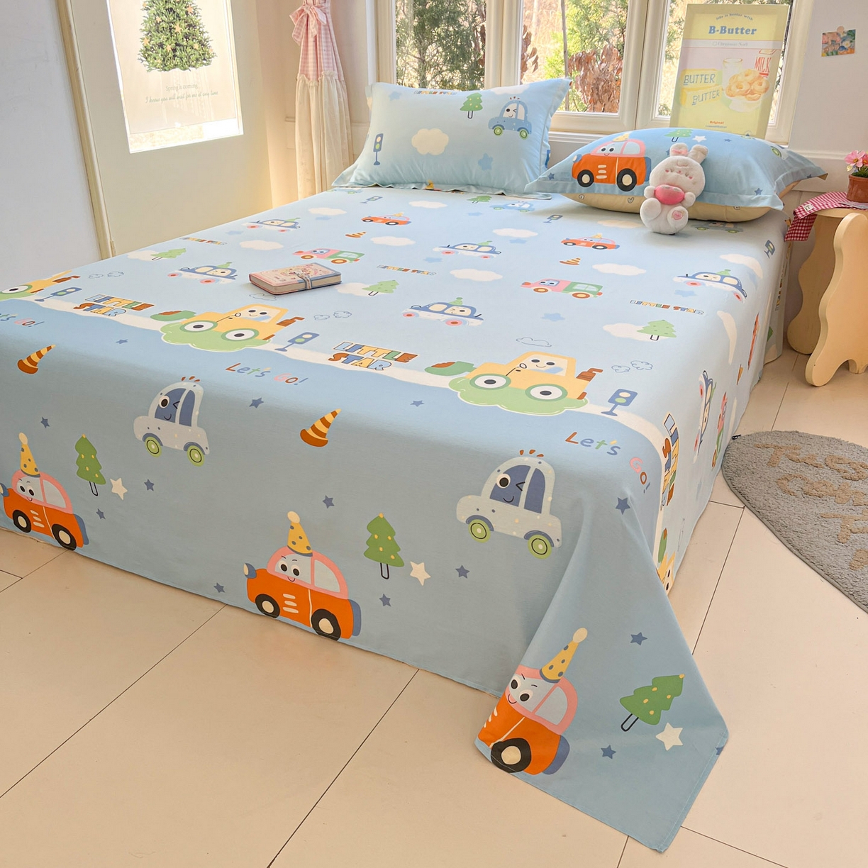 91家纺网 家纺一手货源 找家纺 莱通家纺 2026春夏新款12868全棉印花四件套单品系列二-单床单 云朵车行