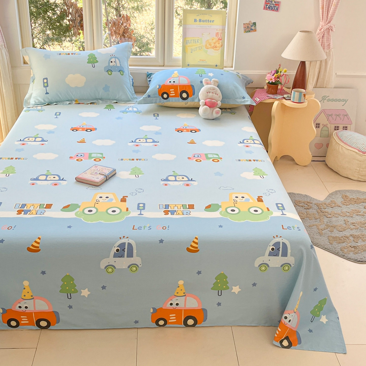 91家纺网 家纺一手货源 找家纺 莱通家纺 2026春夏新款12868全棉印花四件套单品系列二-单床单 云朵车行