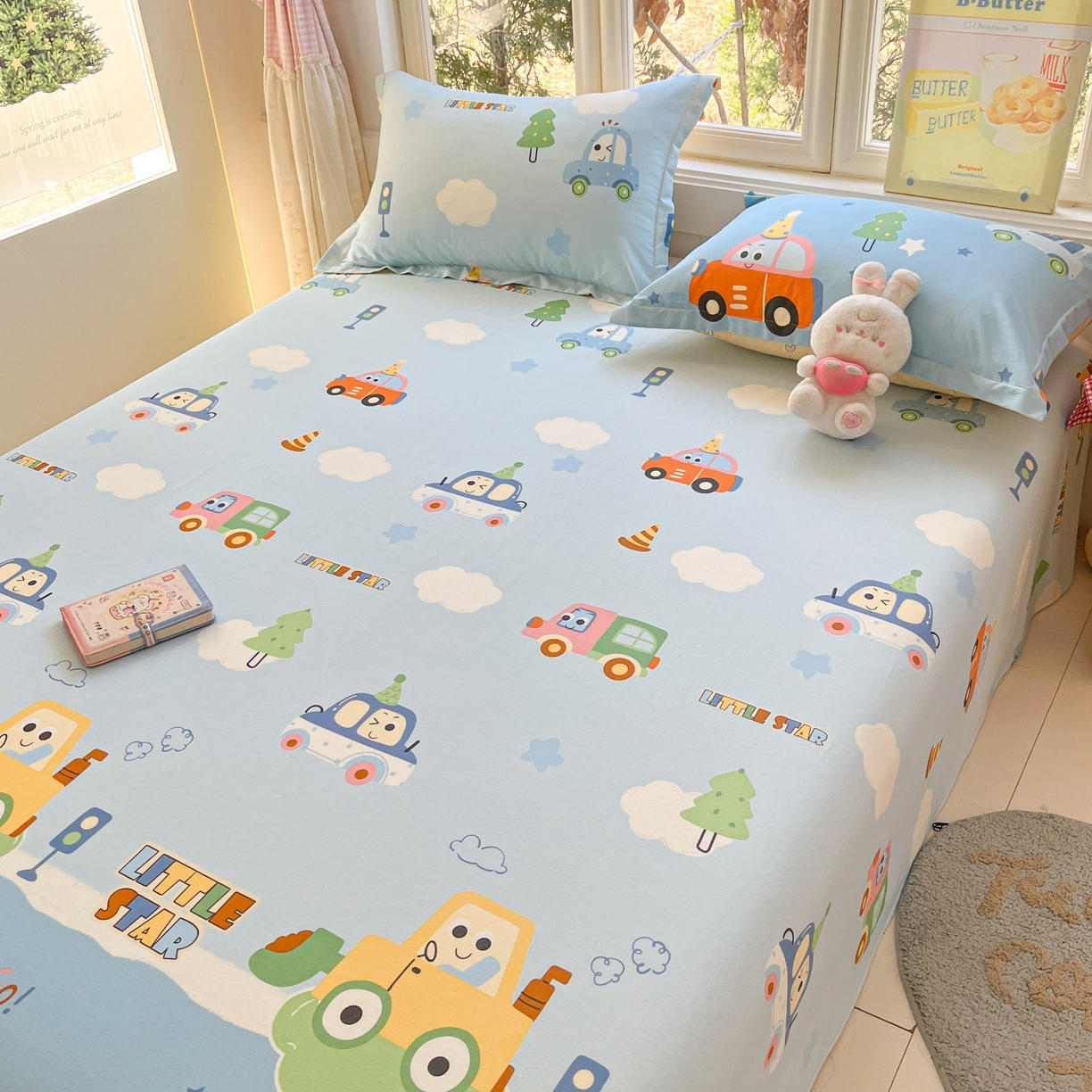 91家纺网 家纺一手货源 找家纺 莱通家纺 2026春夏新款12868全棉印花四件套单品系列二-单床单 云朵车行