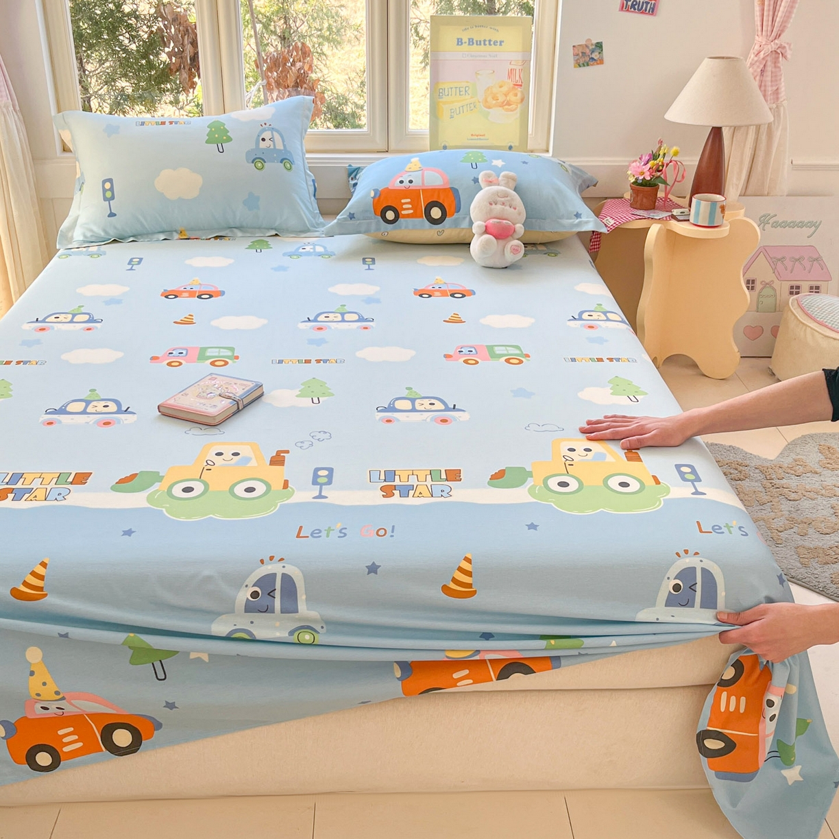 91家纺网 家纺一手货源 找家纺 莱通家纺 2026春夏新款12868全棉印花四件套单品系列二-单床单 云朵车行