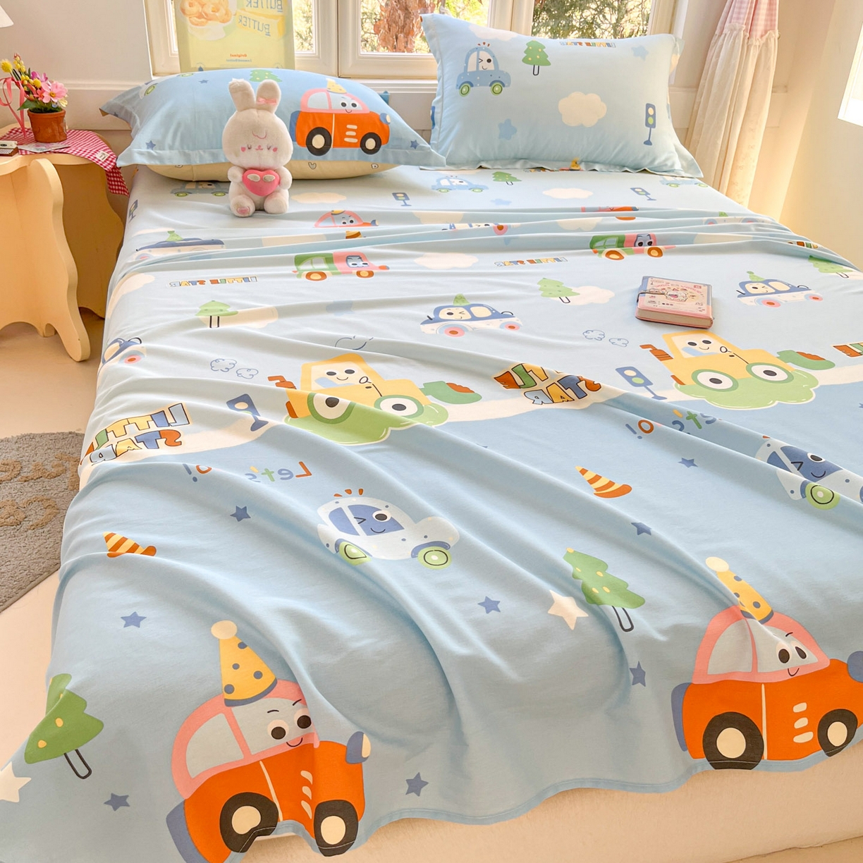 91家纺网 家纺一手货源 找家纺 莱通家纺 2026春夏新款12868全棉印花四件套单品系列二-单床单 云朵车行