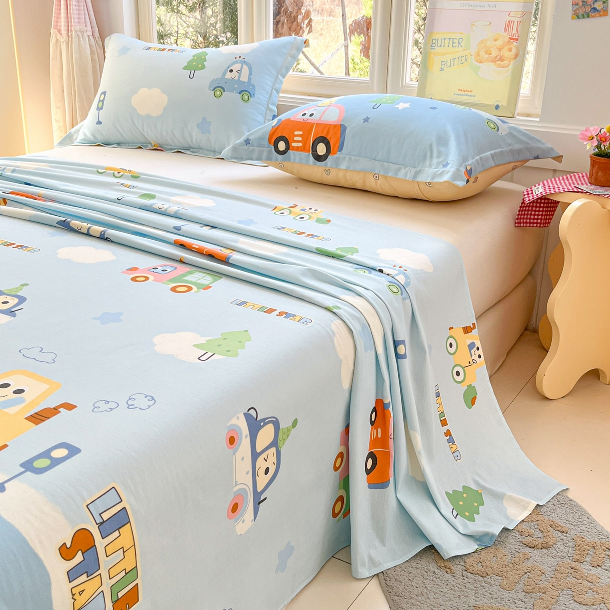 91家纺网 家纺一手货源 找家纺 莱通家纺 2026春夏新款12868全棉印花四件套单品系列二-单床单 云朵车行