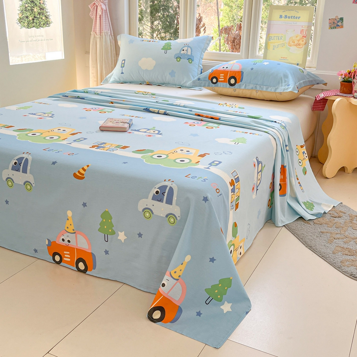 91家纺网 家纺一手货源 找家纺 莱通家纺 2026春夏新款12868全棉印花四件套单品系列二-单床单 云朵车行