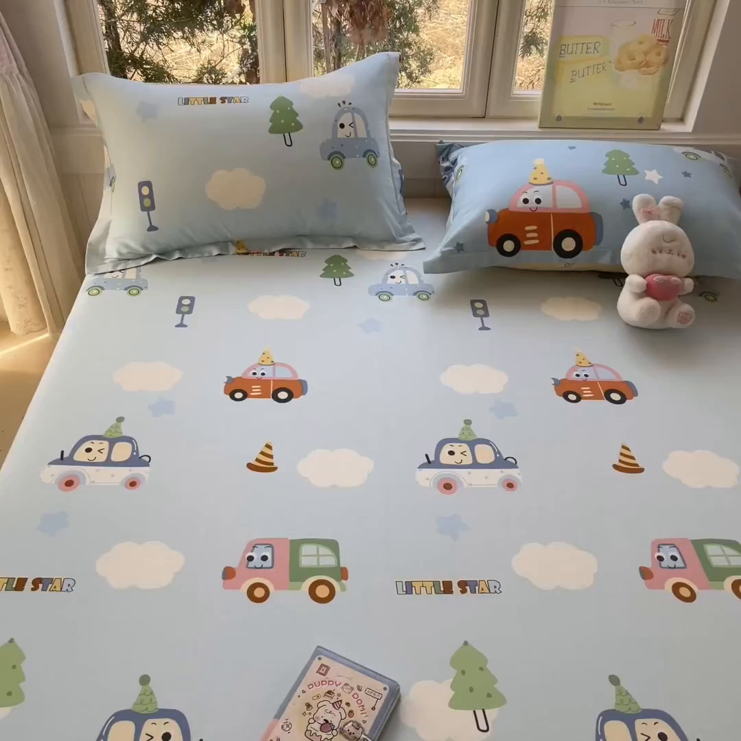 91家纺网 家纺一手货源 找家纺 莱通家纺 2026春夏新款12868全棉印花四件套单品系列二-单床单 云朵车行