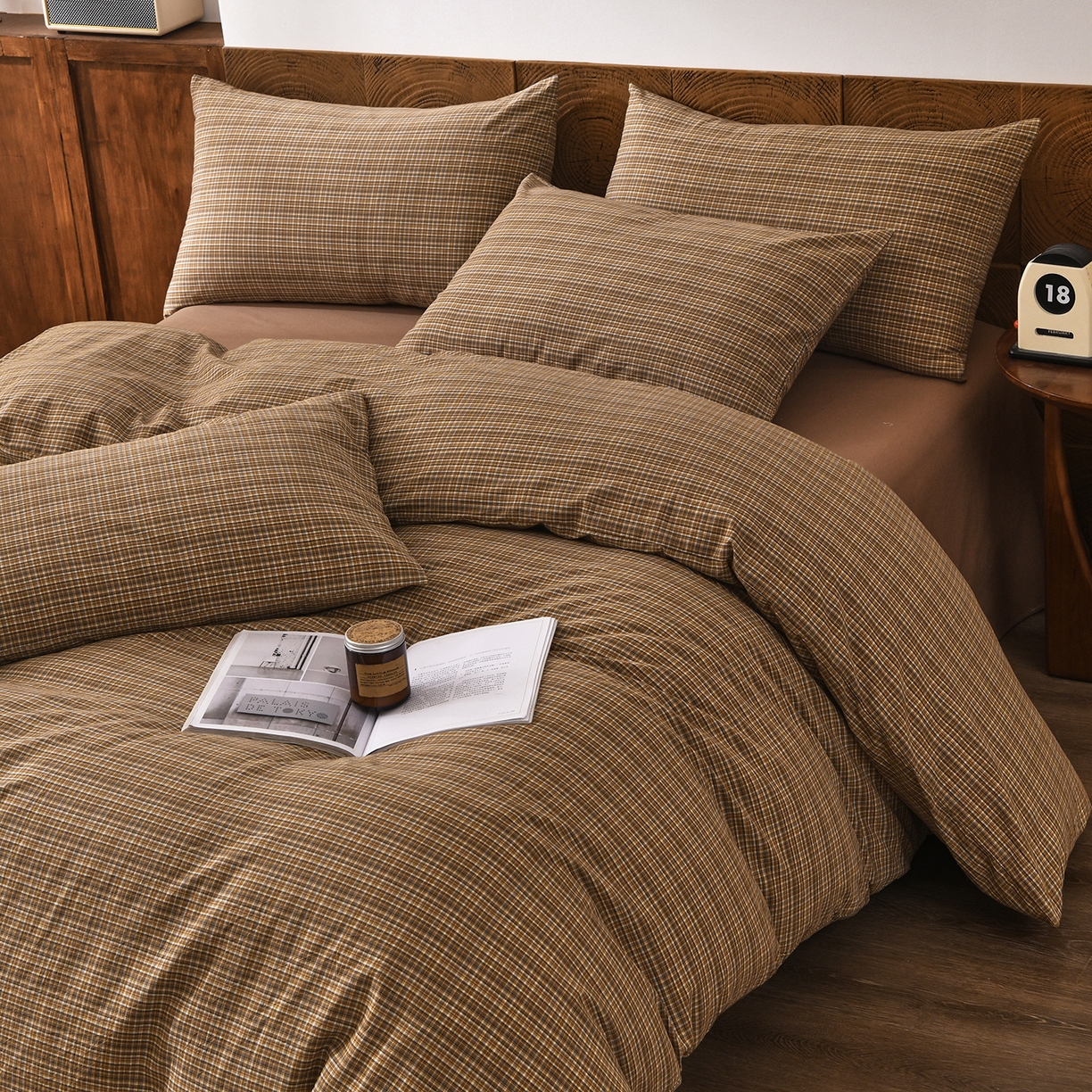 91家纺网 家纺一手货源 找家纺 金艾草 2026新款全棉纯棉水洗棉四件套床单款-复古风格 沉香-褐色