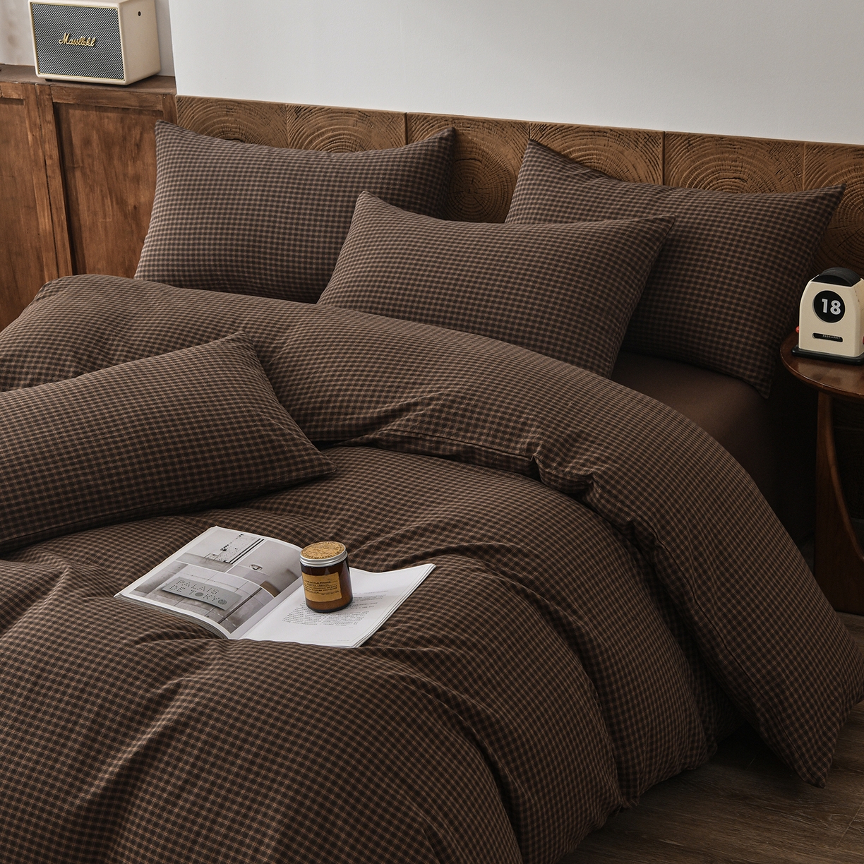 91家纺网 家纺一手货源 找家纺 金艾草 2026新款全棉纯棉水洗棉四件套床单款-复古风格 关山月-咖