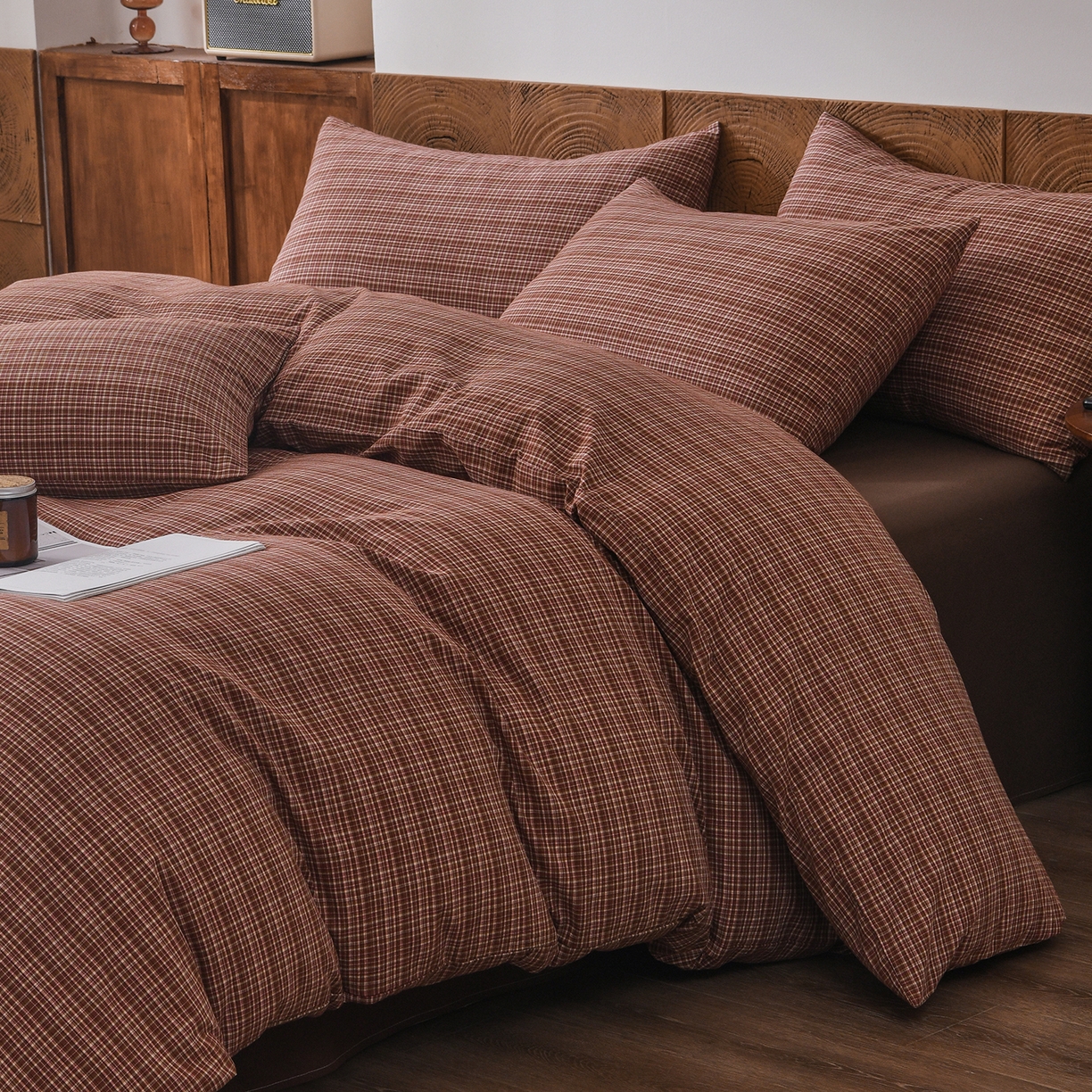 91家纺网 家纺一手货源 找家纺 金艾草 2026新款全棉纯棉水洗棉四件套床单款-复古风格 沉香-橘红