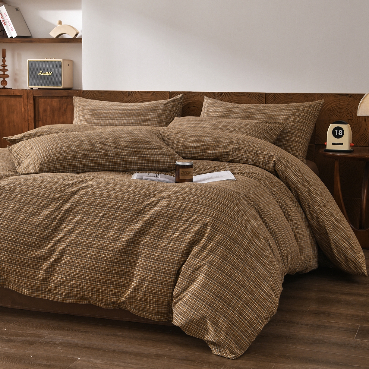 91家纺网 家纺一手货源 找家纺 金艾草 2026新款全棉纯棉水洗棉四件套床单款-复古风格 沉香-褐色