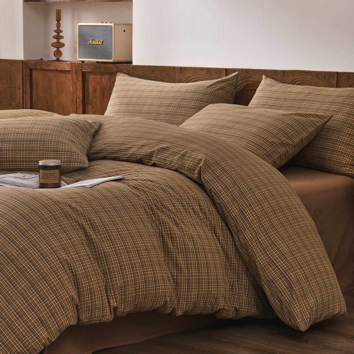 91家纺网 家纺一手货源 找家纺 金艾草 2026新款全棉纯棉水洗棉四件套床单款-复古风格 沉香-褐色