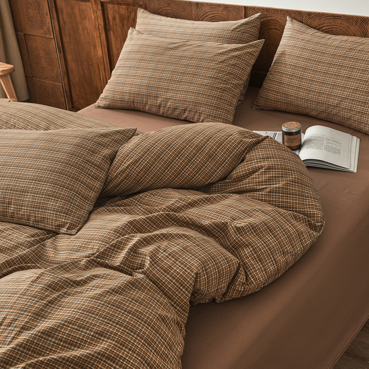 91家纺网 家纺一手货源 找家纺 金艾草 2026新款全棉纯棉水洗棉四件套床单款-复古风格 沉香-褐色