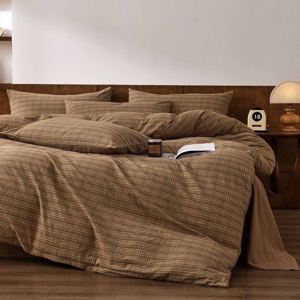 91家纺网 家纺一手货源 找家纺 金艾草 2026新款全棉纯棉水洗棉四件套床单款-复古风格 沉香-褐色