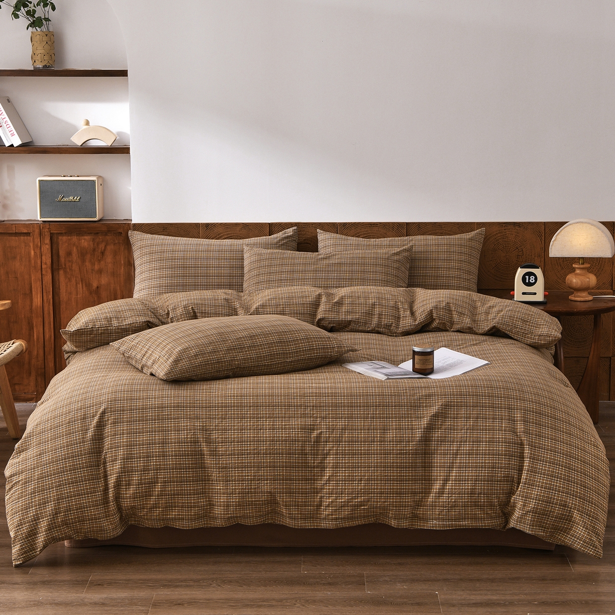 91家纺网 家纺一手货源 找家纺 金艾草 2026新款全棉纯棉水洗棉四件套床单款-复古风格 沉香-褐色