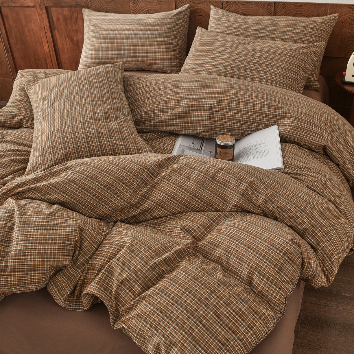 91家纺网 家纺一手货源 找家纺 金艾草 2026新款全棉纯棉水洗棉四件套床单款-复古风格 沉香-褐色