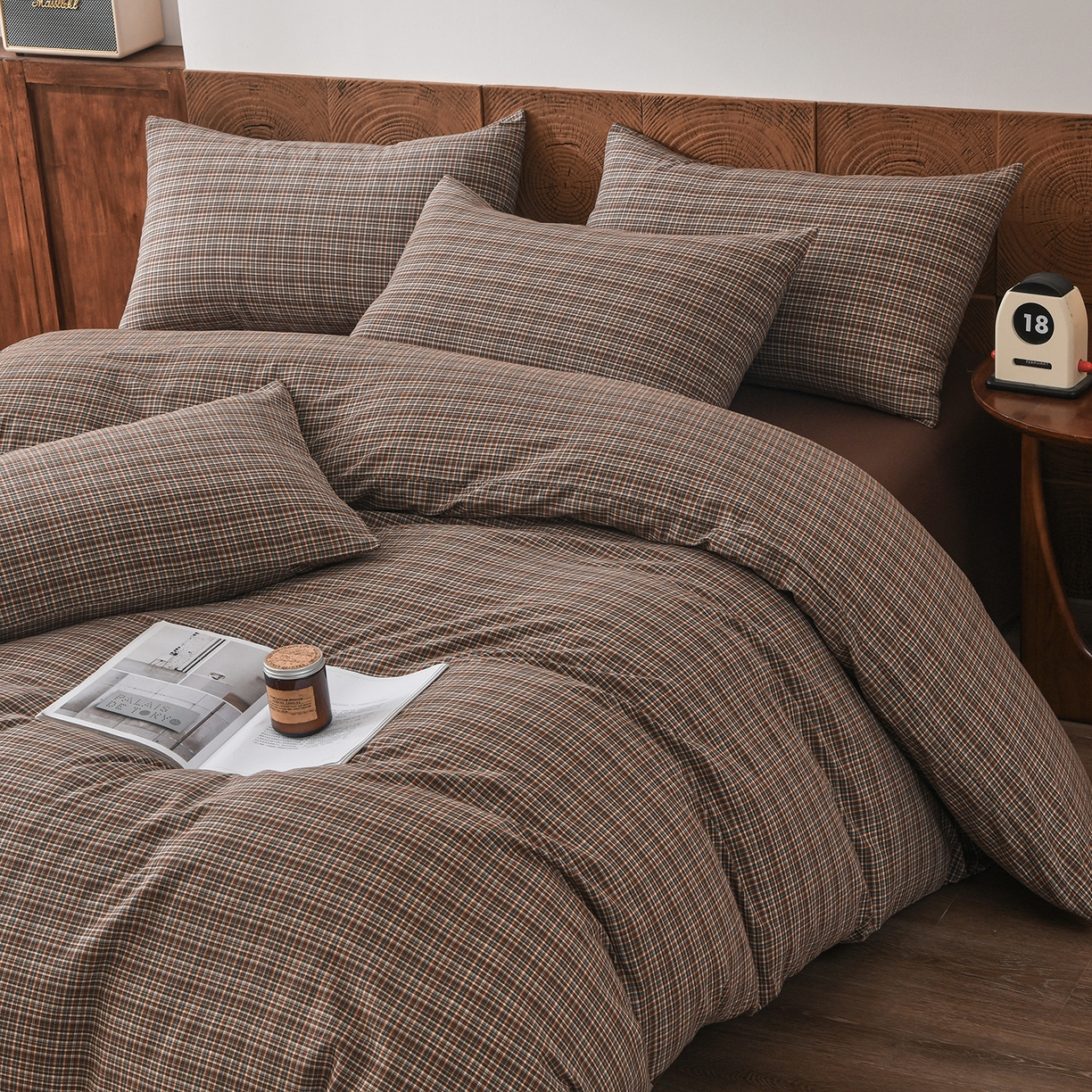 金艾草 2026新款全棉纯棉水洗棉四件套床单款-复古风格 沉香-咖色