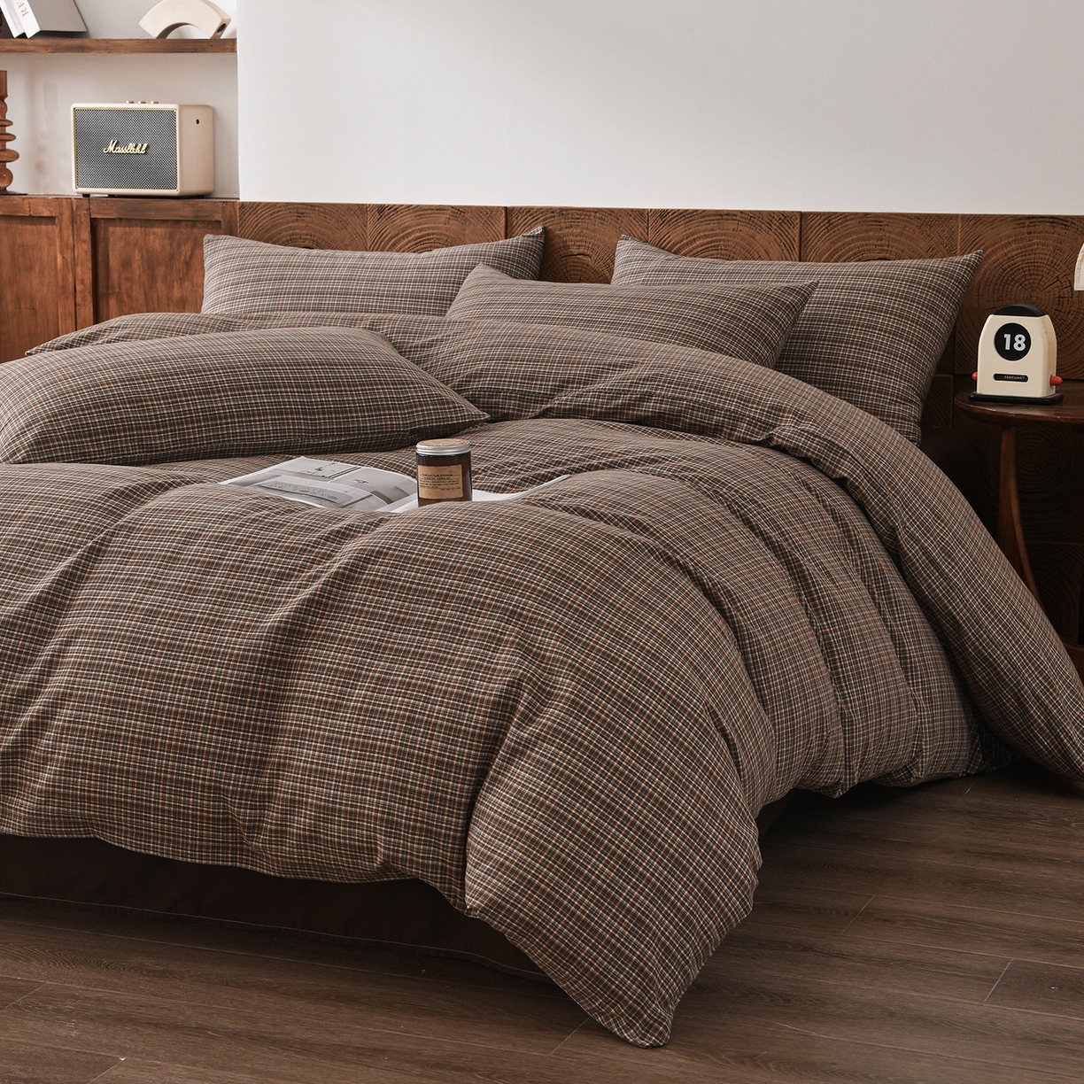 91家纺网 家纺一手货源 找家纺 金艾草 2026新款全棉纯棉水洗棉四件套床单款-复古风格 沉香-咖色