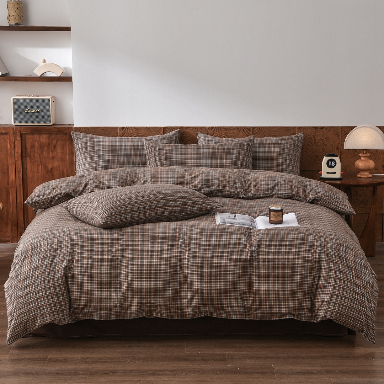 91家纺网 家纺一手货源 找家纺 金艾草 2026新款全棉纯棉水洗棉四件套床单款-复古风格 沉香-咖色