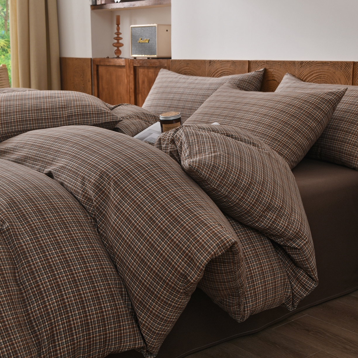 91家纺网 家纺一手货源 找家纺 金艾草 2026新款全棉纯棉水洗棉四件套床单款-复古风格 沉香-咖色