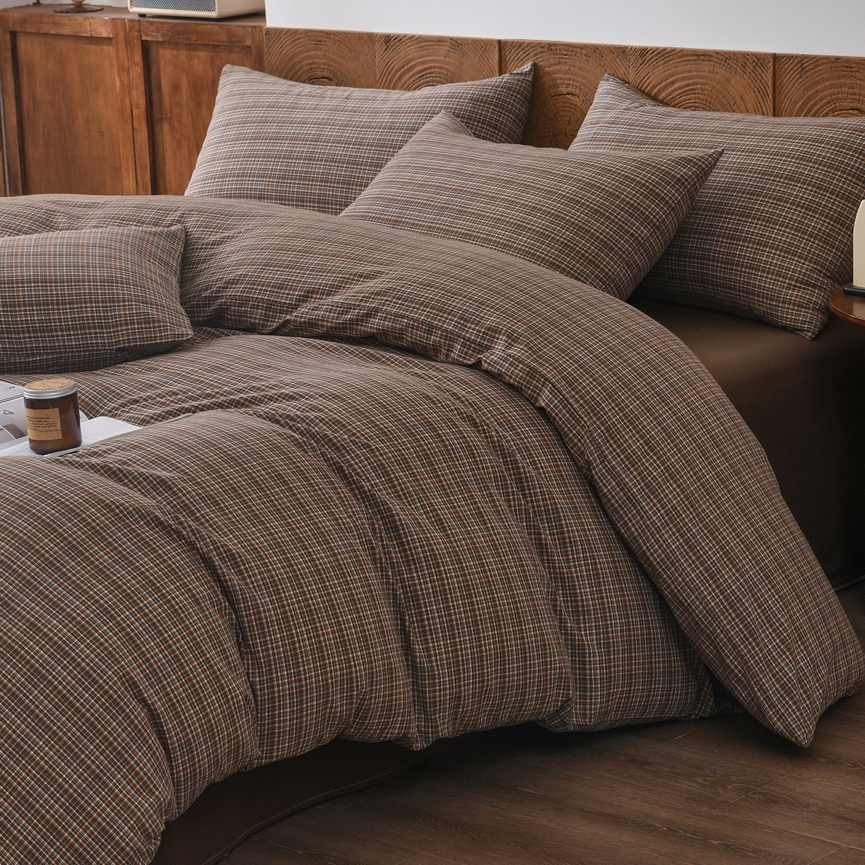 91家纺网 家纺一手货源 找家纺 金艾草 2026新款全棉纯棉水洗棉四件套床单款-复古风格 沉香-咖色