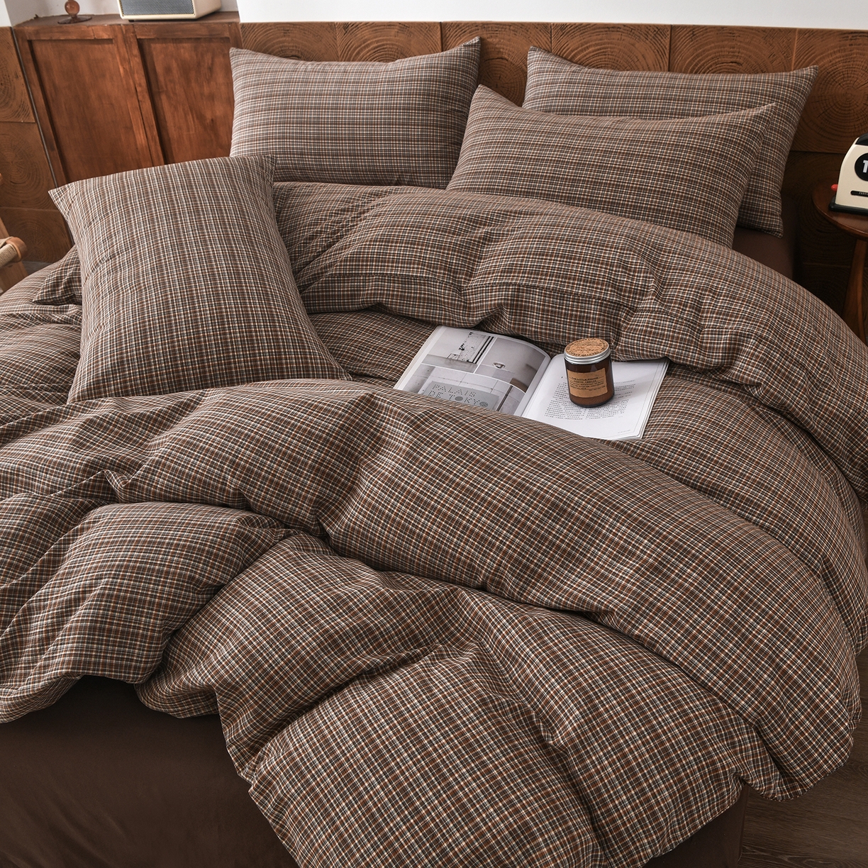 91家纺网 家纺一手货源 找家纺 金艾草 2026新款全棉纯棉水洗棉四件套床单款-复古风格 沉香-咖色