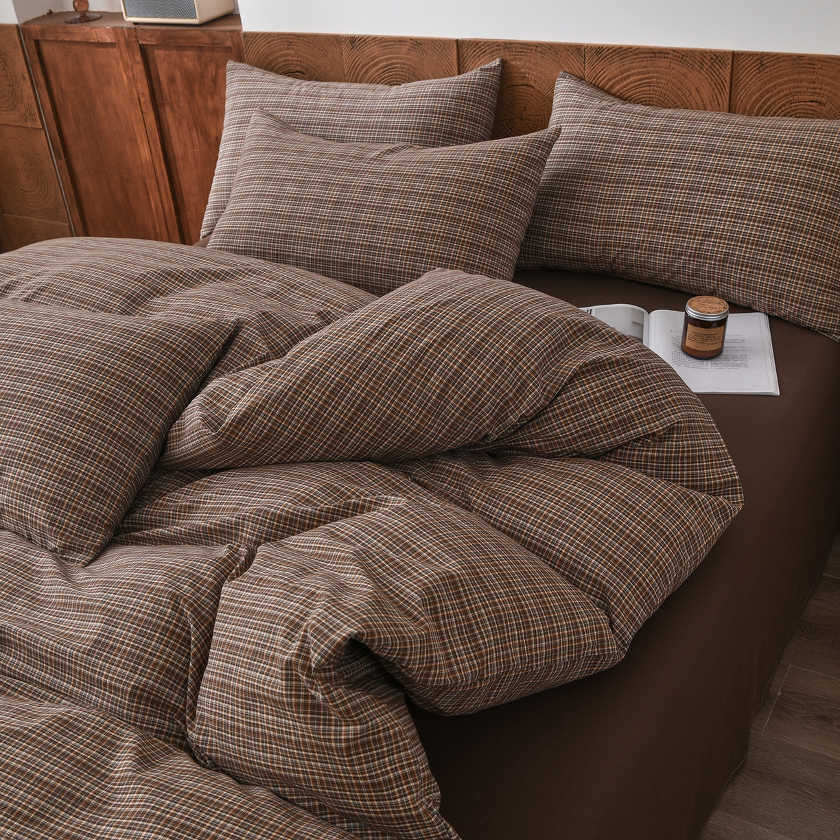 91家纺网 家纺一手货源 找家纺 金艾草 2026新款全棉纯棉水洗棉四件套床单款-复古风格 沉香-咖色