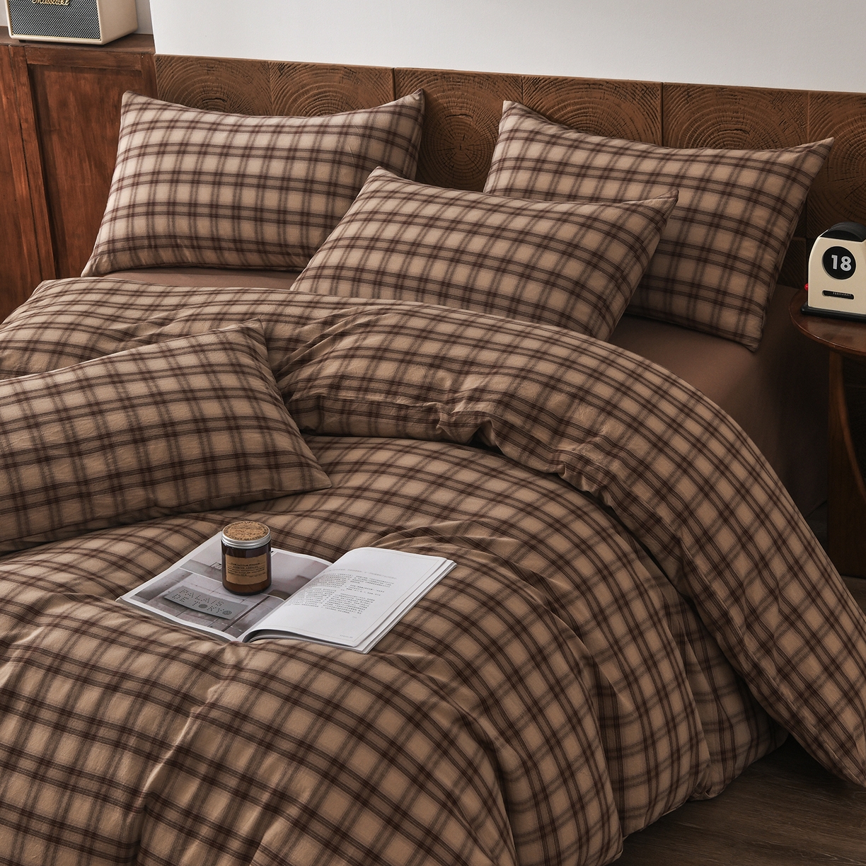 金艾草 2026新款全棉纯棉水洗棉四件套床单款-复古风格 芳菲-咖