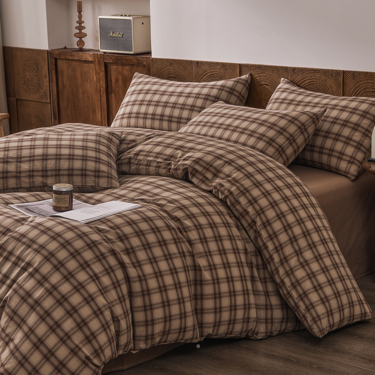 91家纺网 家纺一手货源 找家纺 金艾草 2026新款全棉纯棉水洗棉四件套床单款-复古风格 芳菲-咖