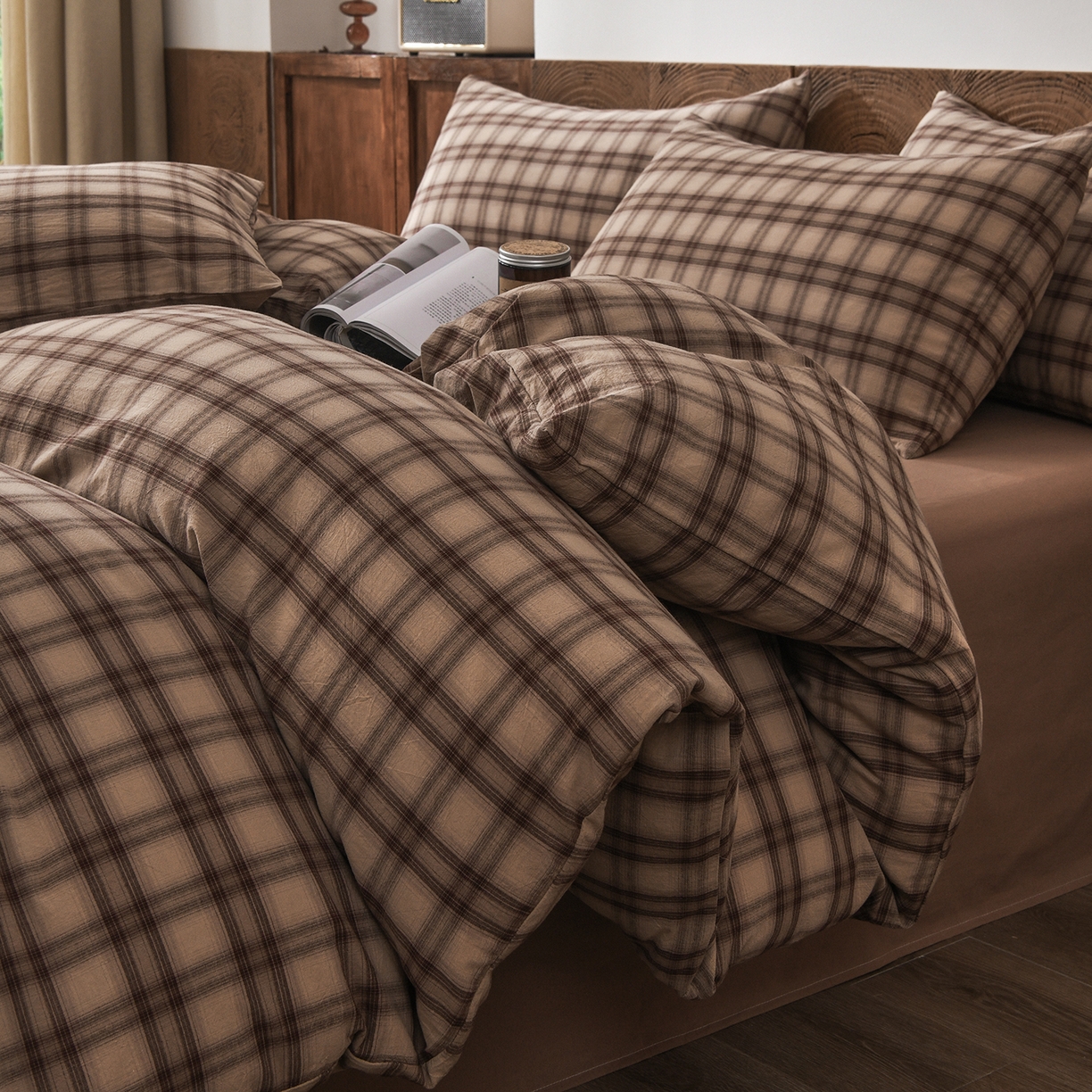 91家纺网 家纺一手货源 找家纺 金艾草 2026新款全棉纯棉水洗棉四件套床单款-复古风格 芳菲-咖