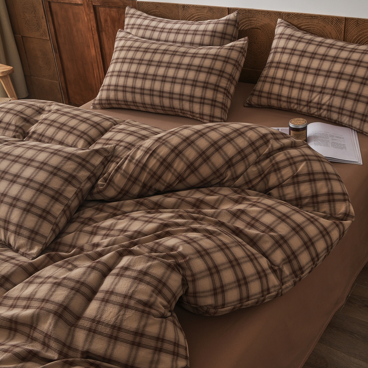 91家纺网 家纺一手货源 找家纺 金艾草 2026新款全棉纯棉水洗棉四件套床单款-复古风格 芳菲-咖