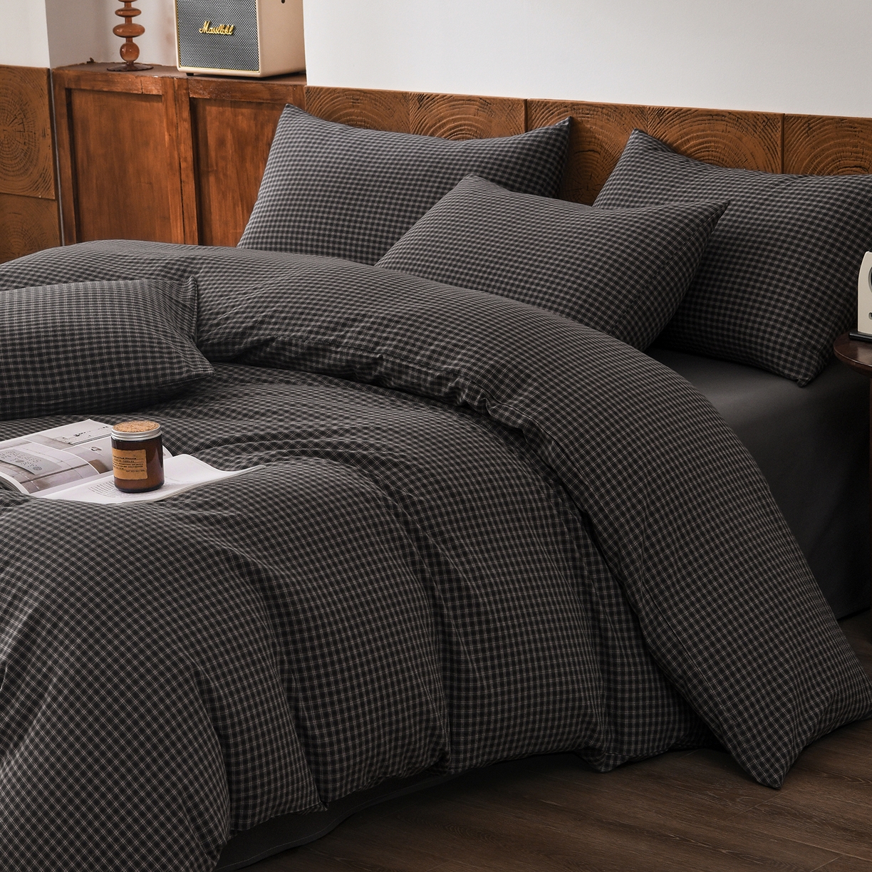 91家纺网 家纺一手货源 找家纺 金艾草 2026新款全棉纯棉水洗棉四件套床单款-复古风格 关山月-灰