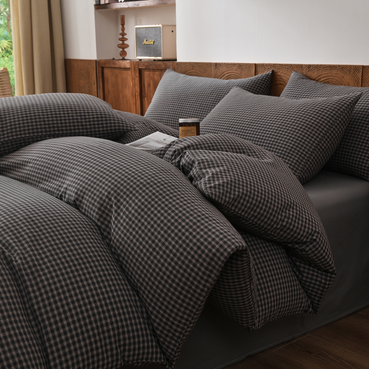 91家纺网 家纺一手货源 找家纺 金艾草 2026新款全棉纯棉水洗棉四件套床单款-复古风格 关山月-灰