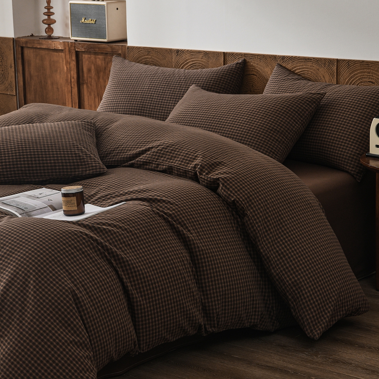 91家纺网 家纺一手货源 找家纺 金艾草 2026新款全棉纯棉水洗棉四件套床单款-复古风格 关山月-咖