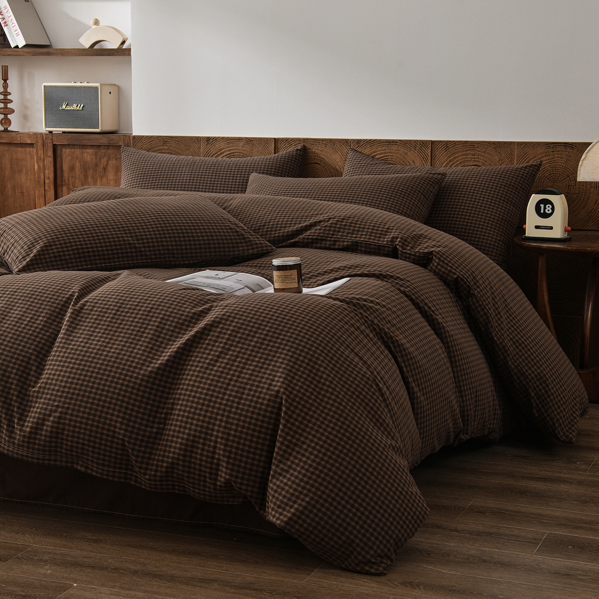 91家纺网 家纺一手货源 找家纺 金艾草 2026新款全棉纯棉水洗棉四件套床单款-复古风格 关山月-咖