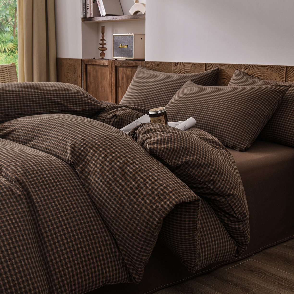 91家纺网 家纺一手货源 找家纺 金艾草 2026新款全棉纯棉水洗棉四件套床单款-复古风格 关山月-咖