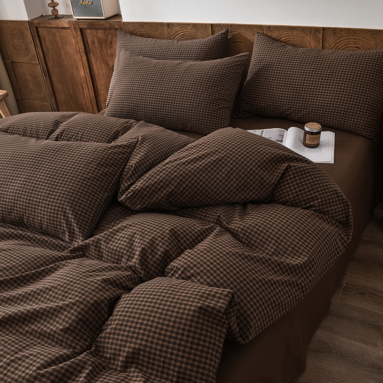 91家纺网 家纺一手货源 找家纺 金艾草 2026新款全棉纯棉水洗棉四件套床单款-复古风格 关山月-咖