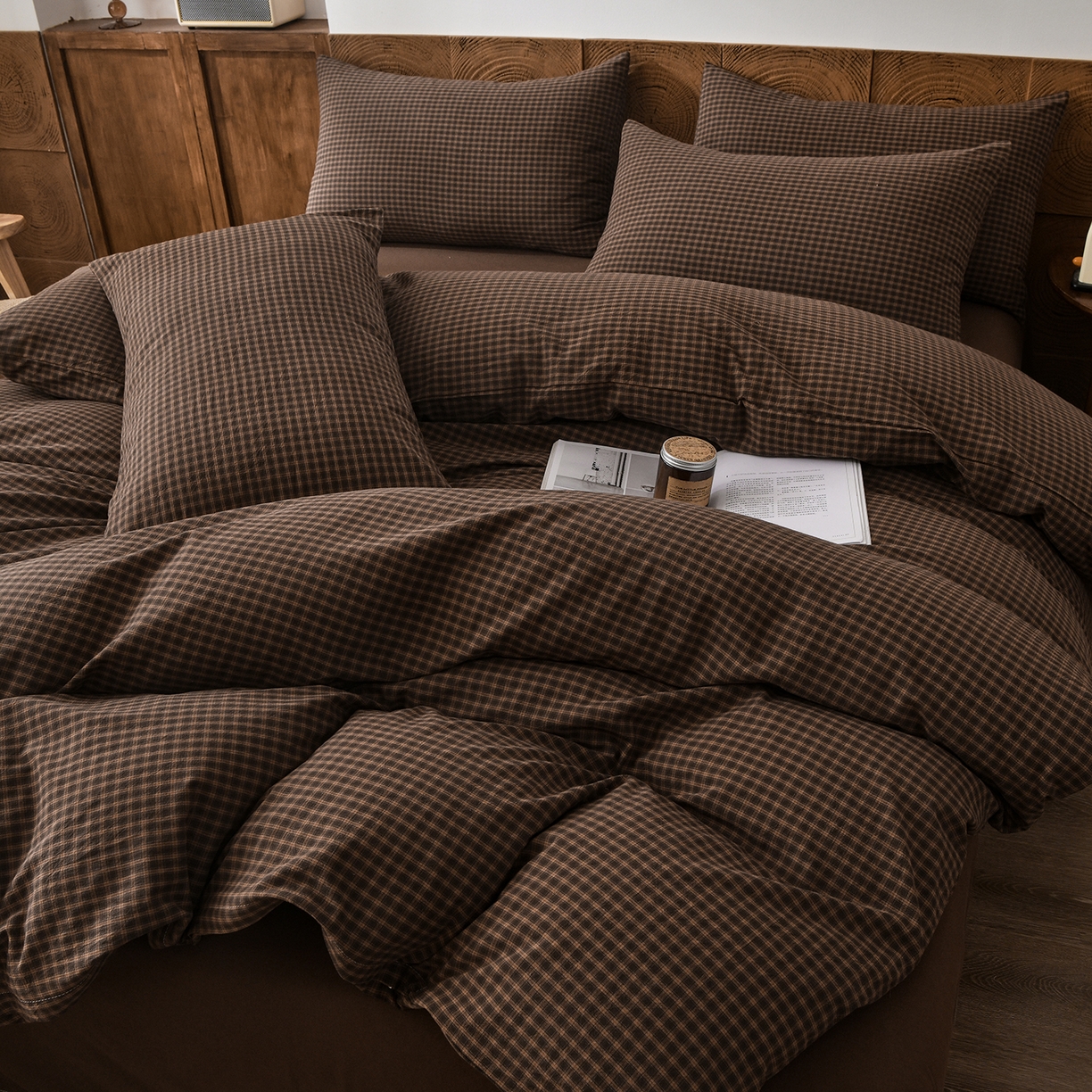 91家纺网 家纺一手货源 找家纺 金艾草 2026新款全棉纯棉水洗棉四件套床单款-复古风格 关山月-咖