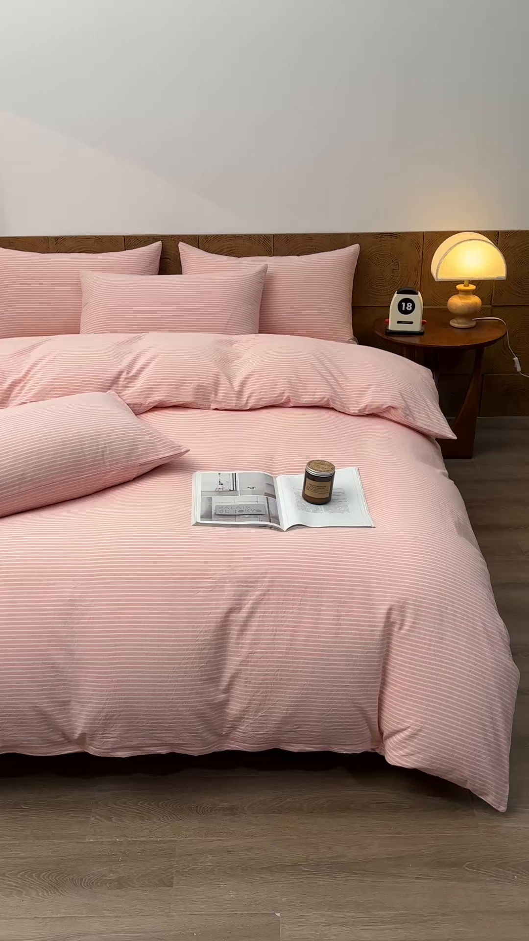 91家纺网 家纺一手货源 找家纺 金艾草 2026新款全棉纯棉水洗棉四件套床单款-复古风格 条纹-粉色