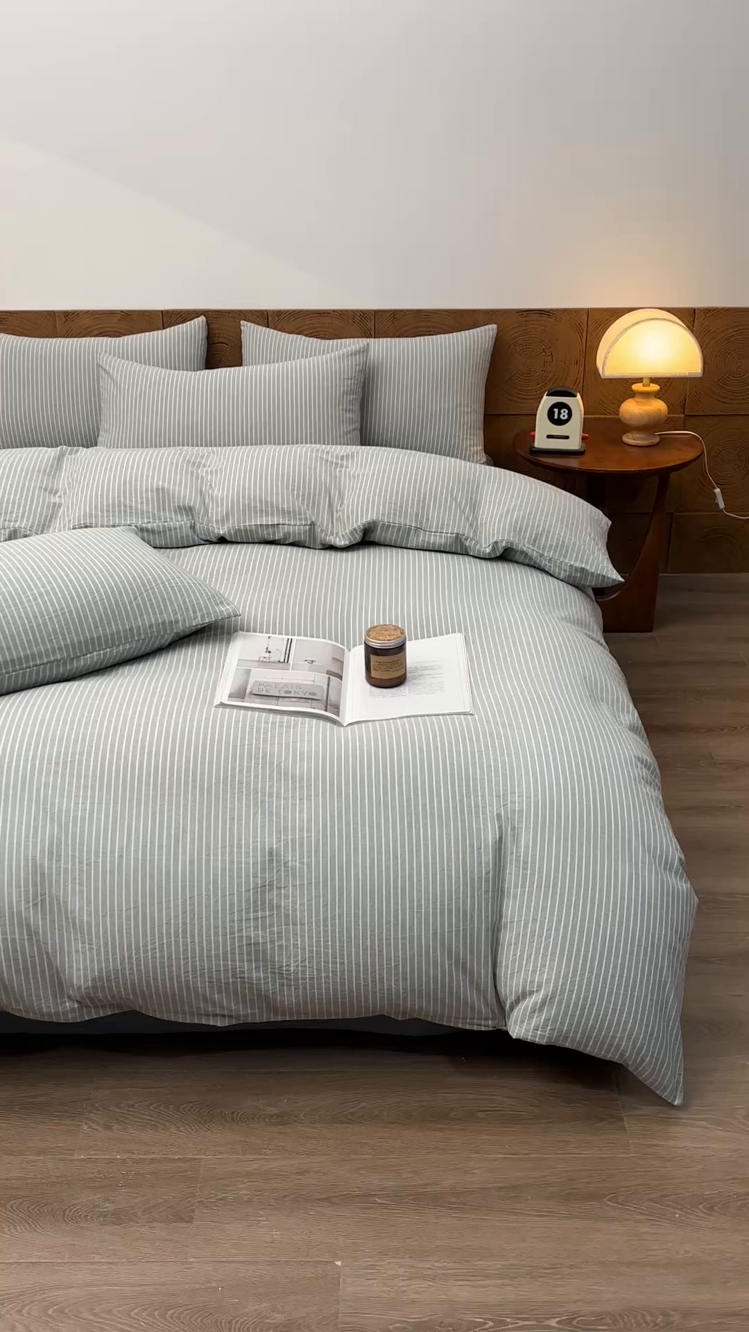 91家纺网 家纺一手货源 找家纺 金艾草 2026新款全棉纯棉水洗棉四件套床单款-复古风格 条纹-蓝色