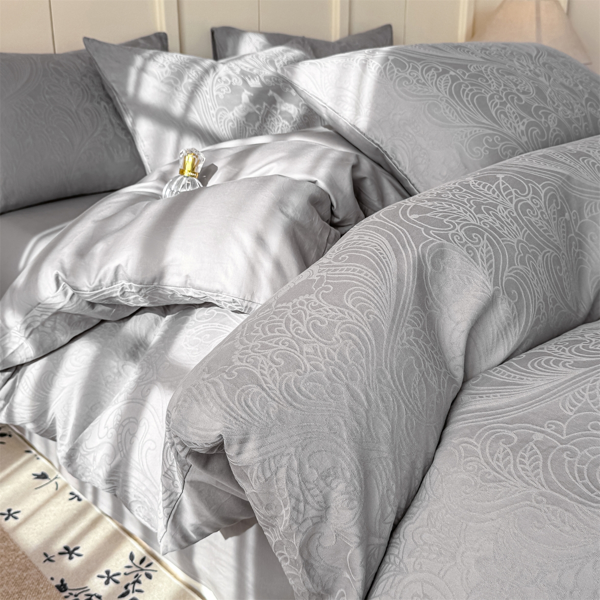 91家纺网 家纺一手货源 找家纺 （总）灰鲸 2026新款全棉纯棉厚织贡缎大提花四件套